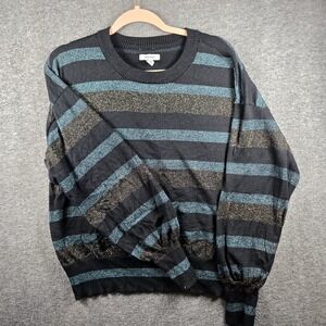 Nine West Sweater Women‎ XXL Metallic Blue Gold Black Pullover Cinched Sleeves